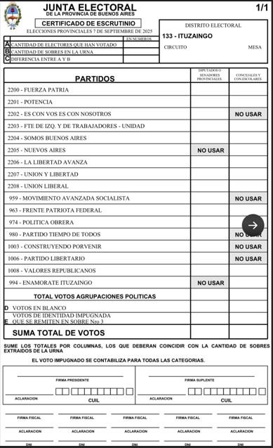 Provincia de Buenos Aires: claves sobre votos válidos, en blanco e identidad impugnada en las elecciones 2025